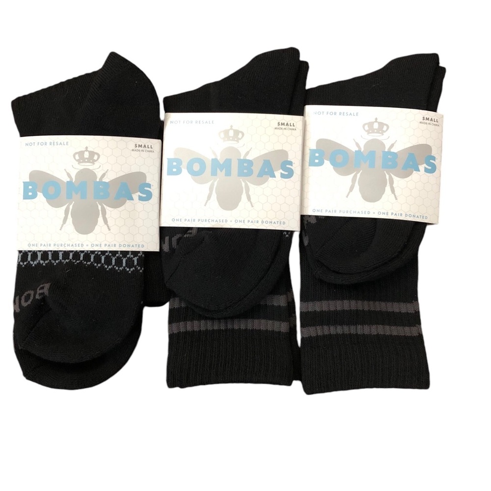 Bombas Crew socks size SMALL black honeycomb arch support stay up everyday NEW